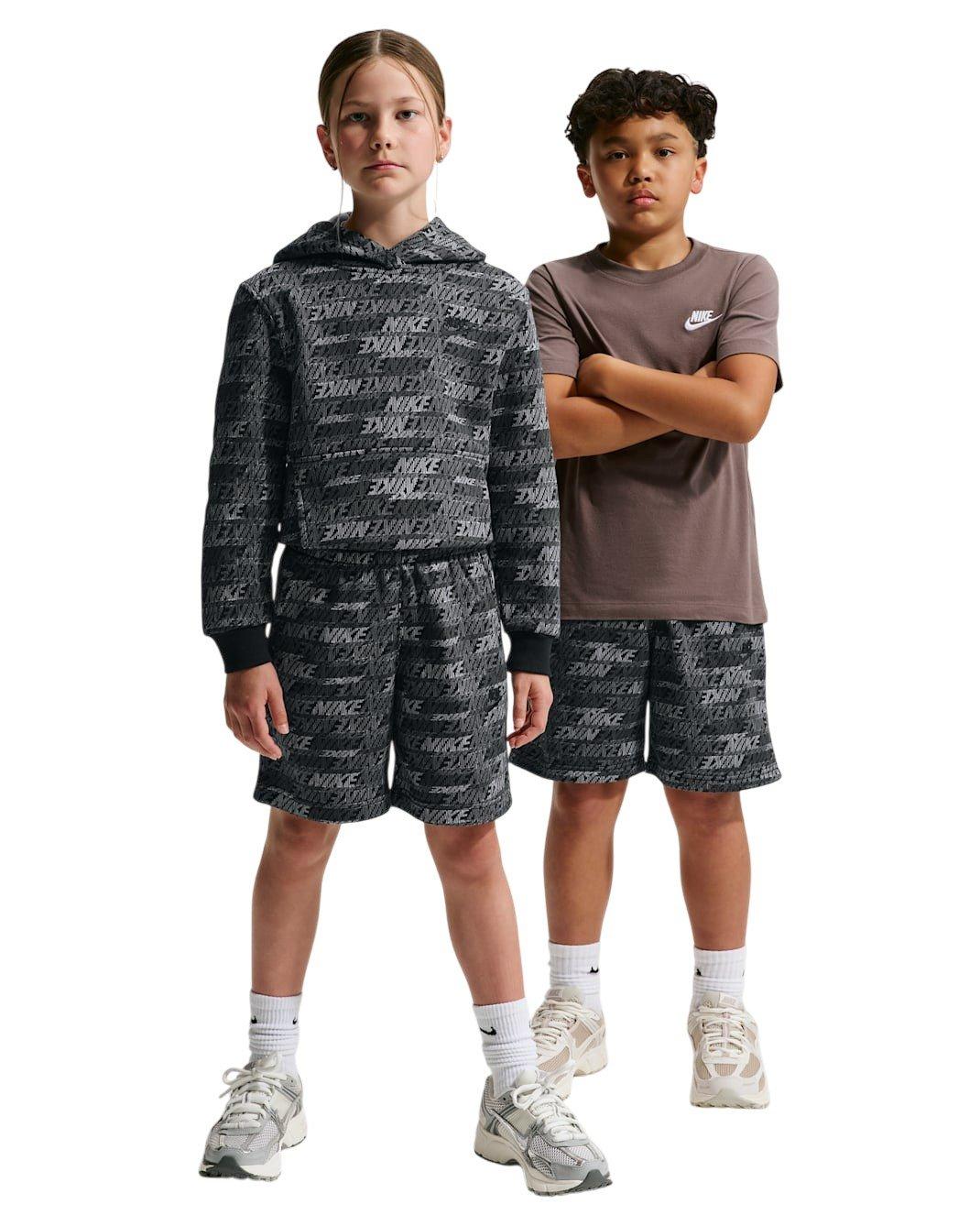 Nike Big Kids' Sportswear Club Fleece French Terry All Over Print Shorts - Black - BLACK